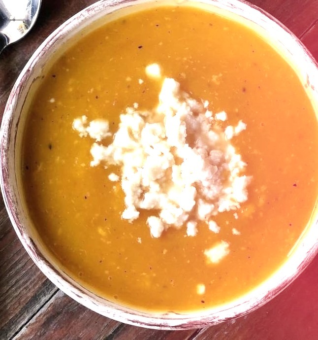 Pumpkin and Pear Bisque with Goat Cheese